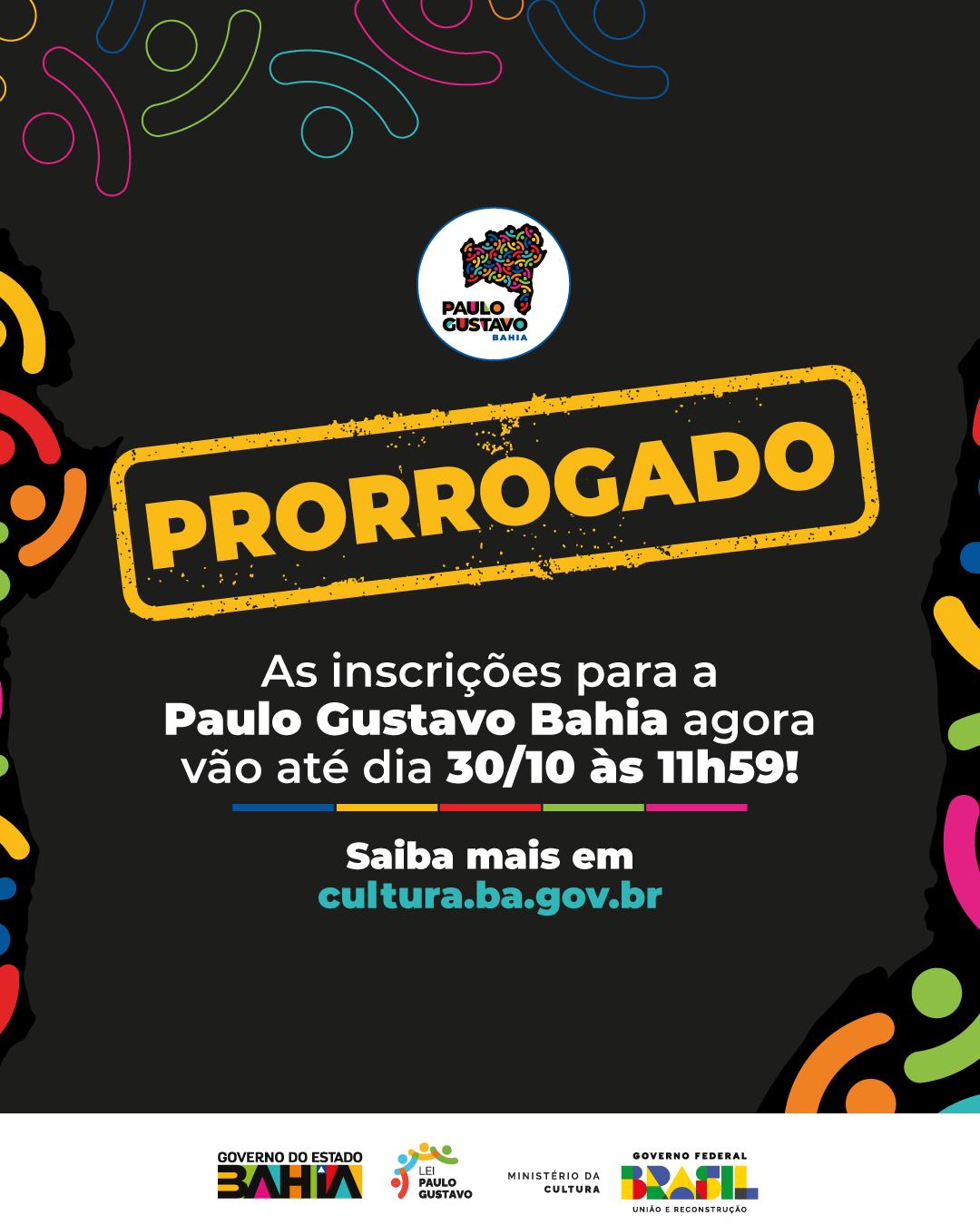 No momento você está vendo Secult-BA prorroga inscrições para editais da Paulo Gustavo Bahia até dia 30 de outubro
